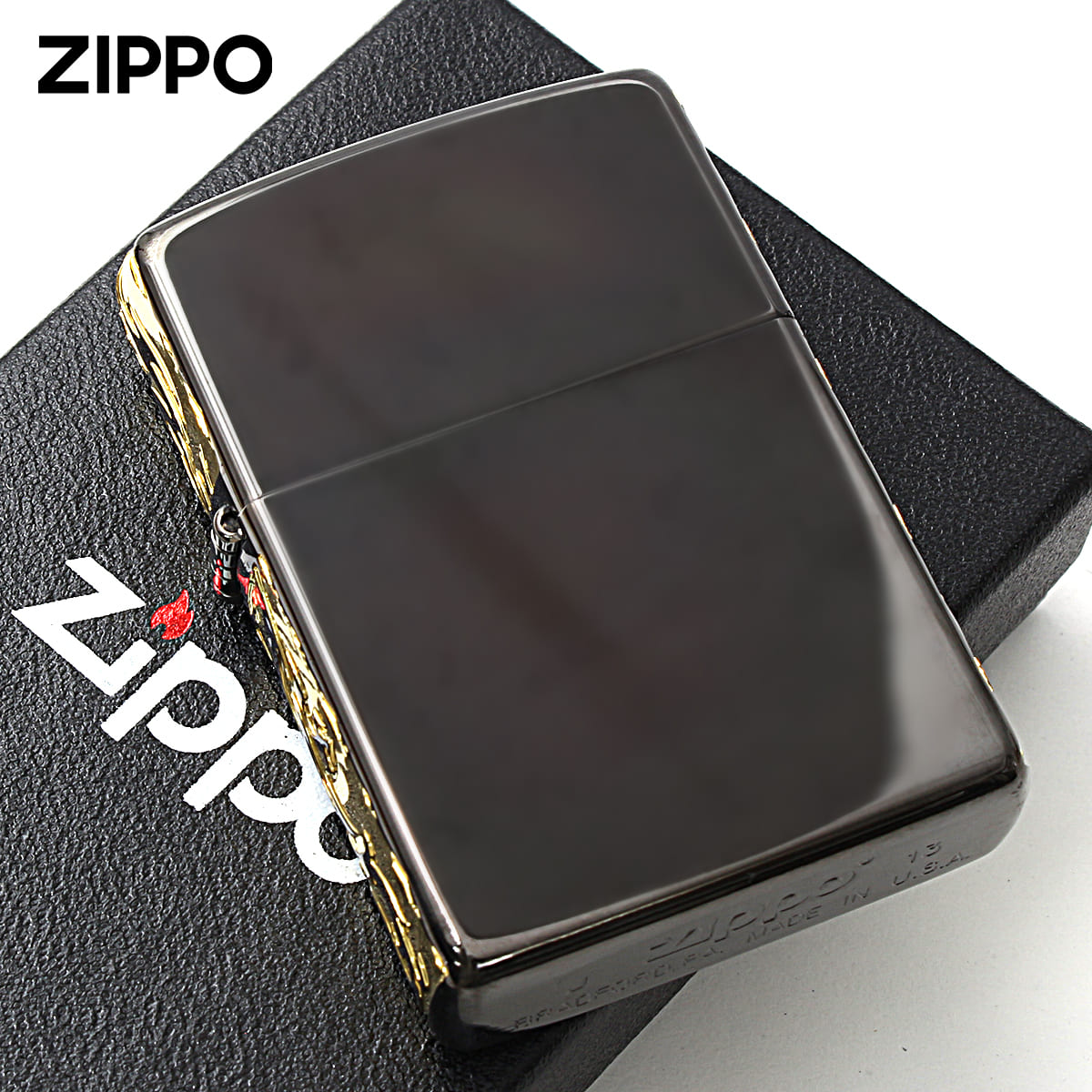 Zippo ジッポー サイド アラベスク 唐草 ブラックニッケル 金サシ Side Line Up SLU-B