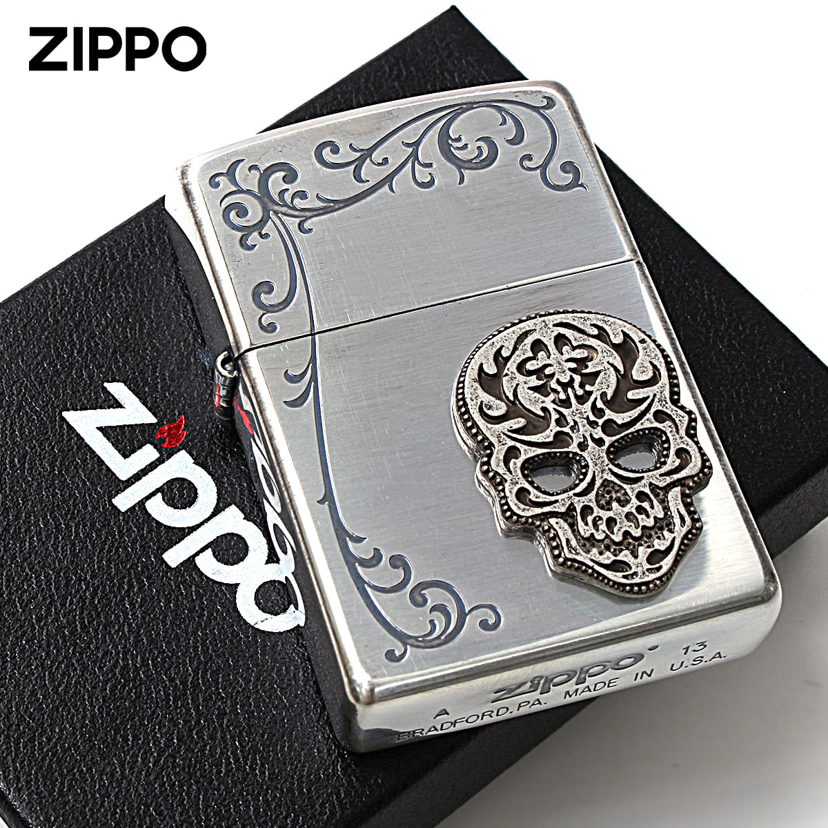 Zippo ジッポー スカル ドクロ 骸骨 アラベスク 唐草 シークレットガーデン The Seacret Garden TSG-B メール便可
