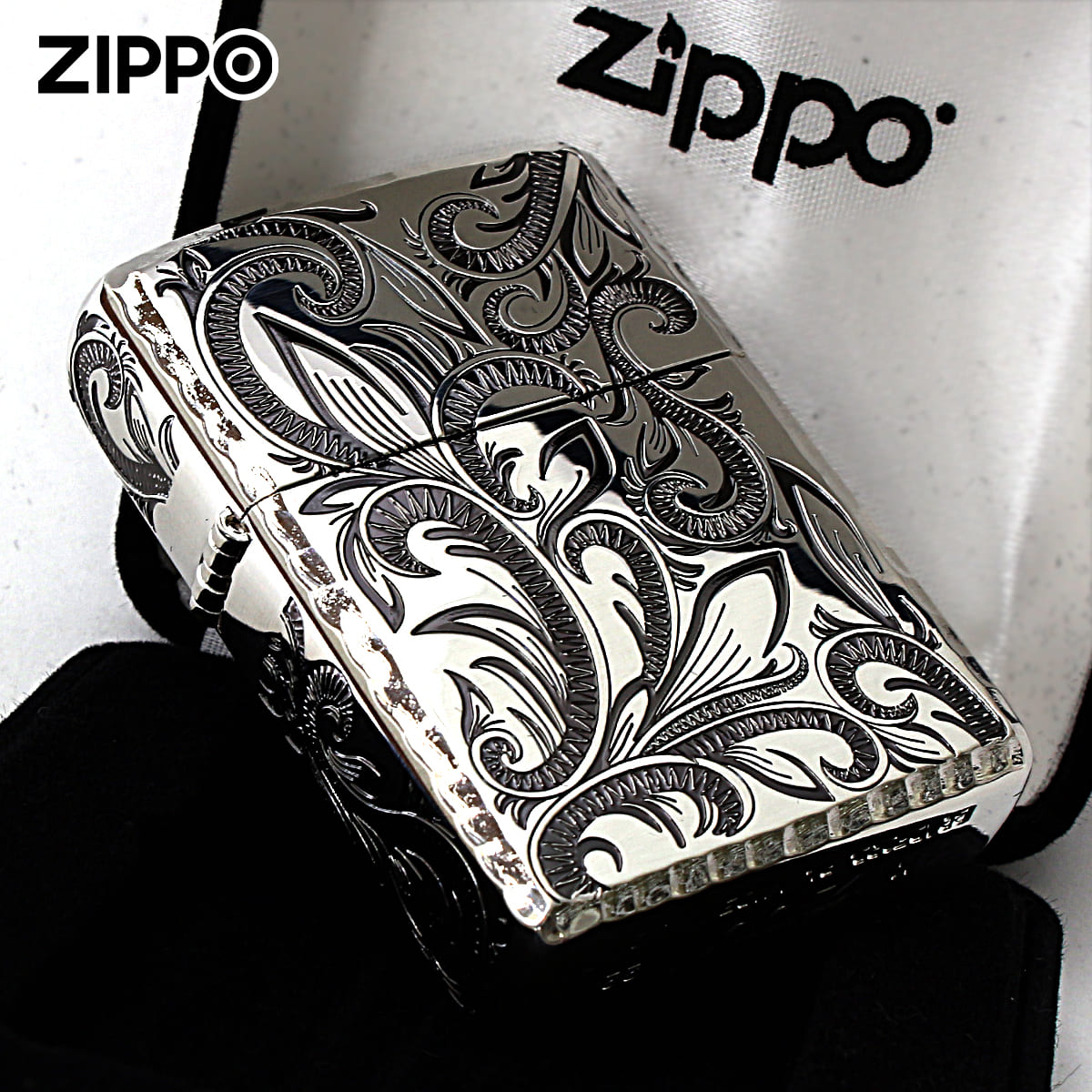 Zippo ジッポー アーマー アラベスク 唐草 コーナーリューター加工 両面加工 銀いぶし Classic Arabesque CLA-A