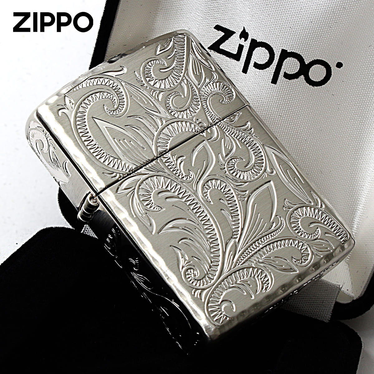 Zippo ジッポー アーマー アラベスク 唐草 コーナーリューター加工 両面加工 銀サテーナ Classic Arabesque CLA-B