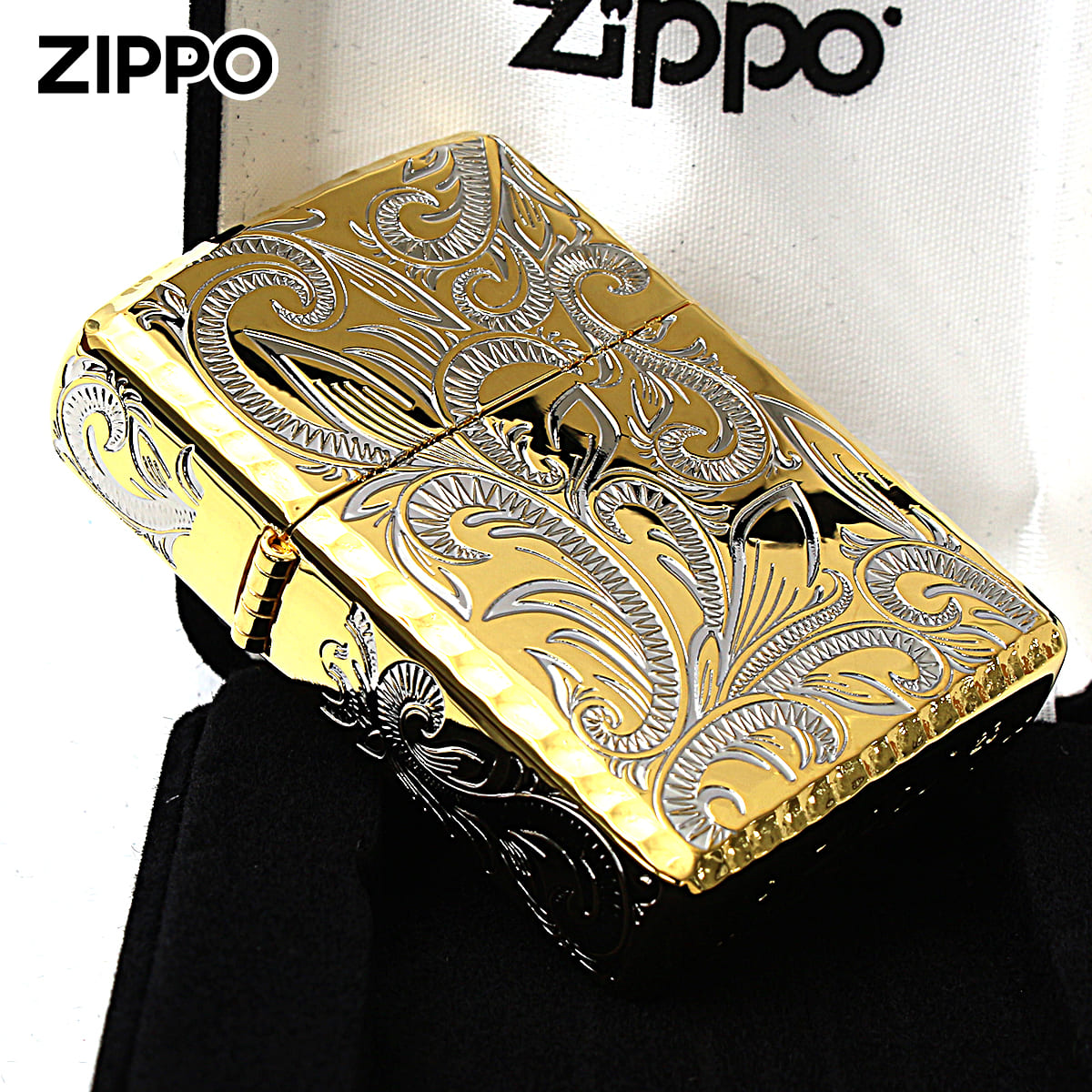 Zippo ジッポー アーマー アラベスク 唐草 コーナーリューター加工 両面加工 ゴールドシルバーミラー Classic Arabesque CLA-D