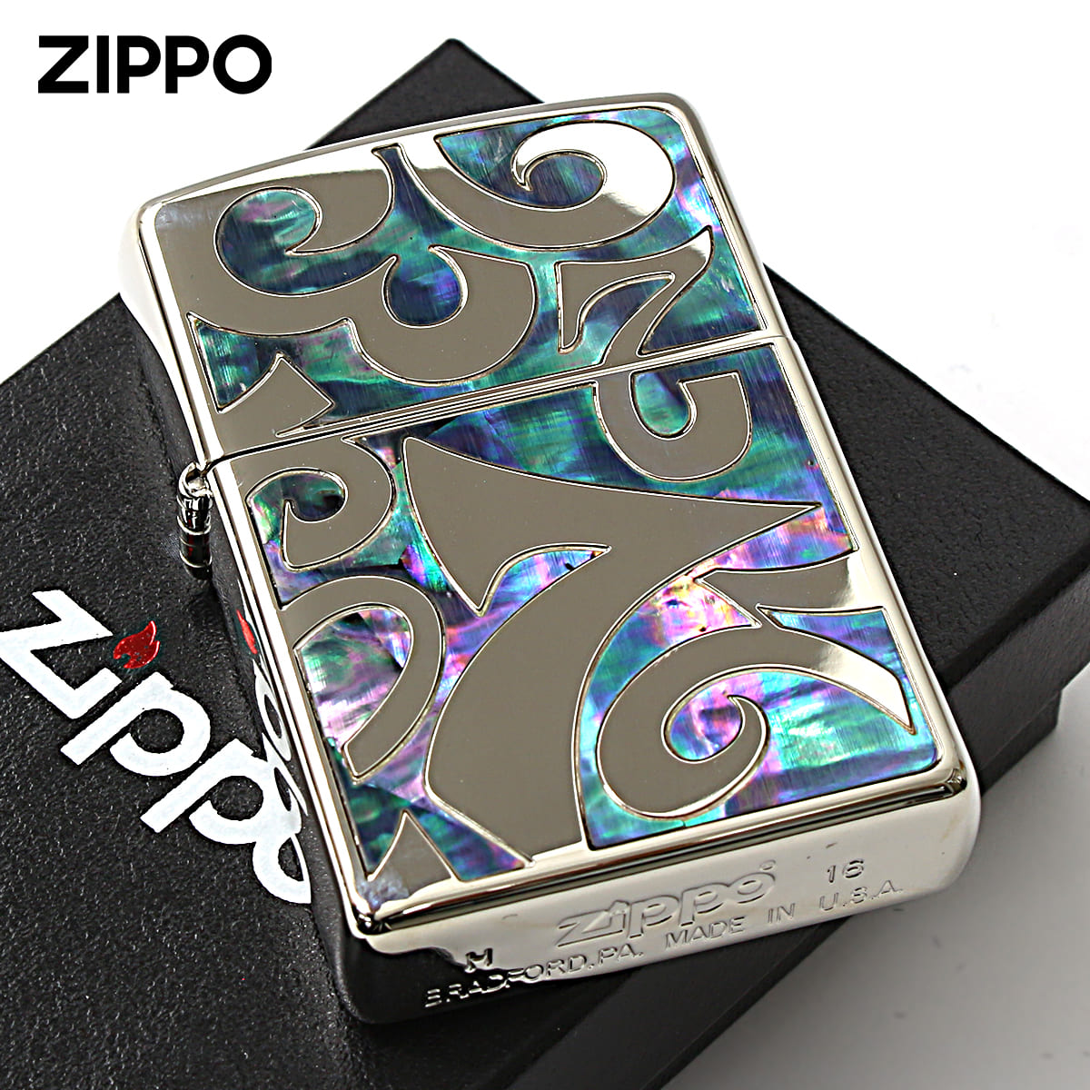 Zippo ジッポー シェル 貝 インレイ 象嵌 ダイアル 数字 ナンバー シルバー ブルー SHELL DIAL A SDZ-BL