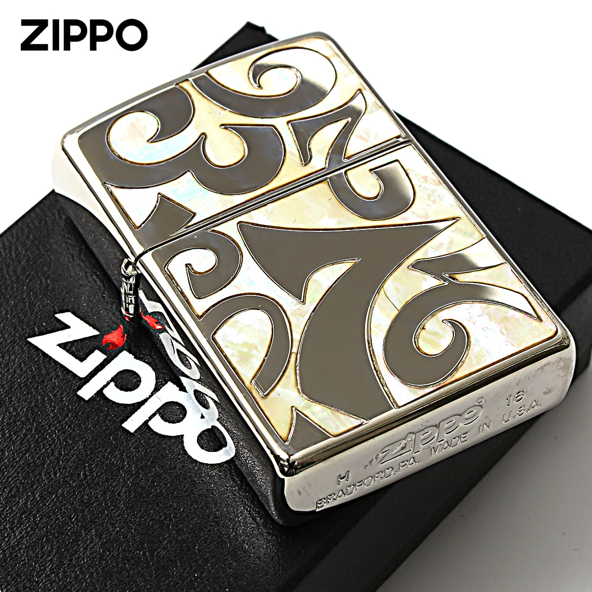Zippo ジッポー シェル 貝 インレイ 象嵌 ダイアル 数字 ナンバー シルバー ホワイト SHELL DIAL B SDZ-WH