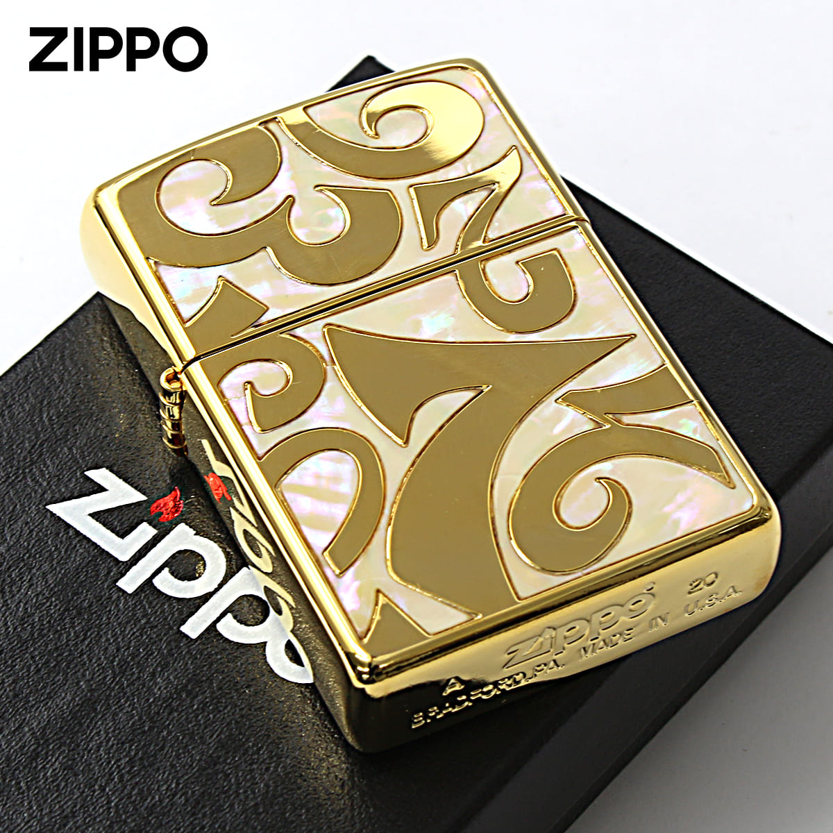 Zippo ジッポー シェル 貝 インレイ 象嵌 ダイアル 数字 ナンバー ゴールド ホワイト SHELL DIAL D SCZ-GWH