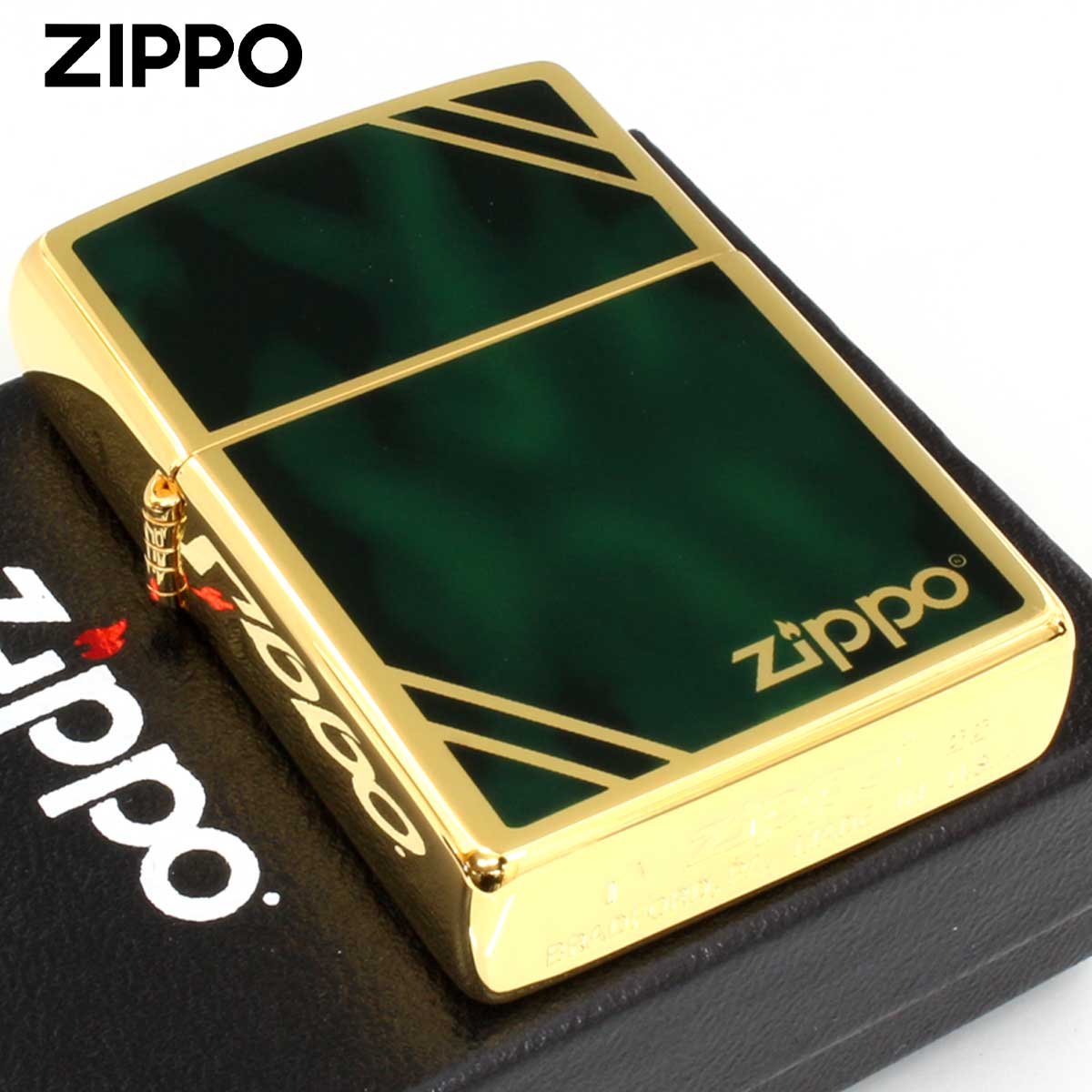 Zippo ジッポー Marvel マーブル グリーン ジッポロゴ ダイヤゴナルライン ゴールドタンク ZGD-MGR