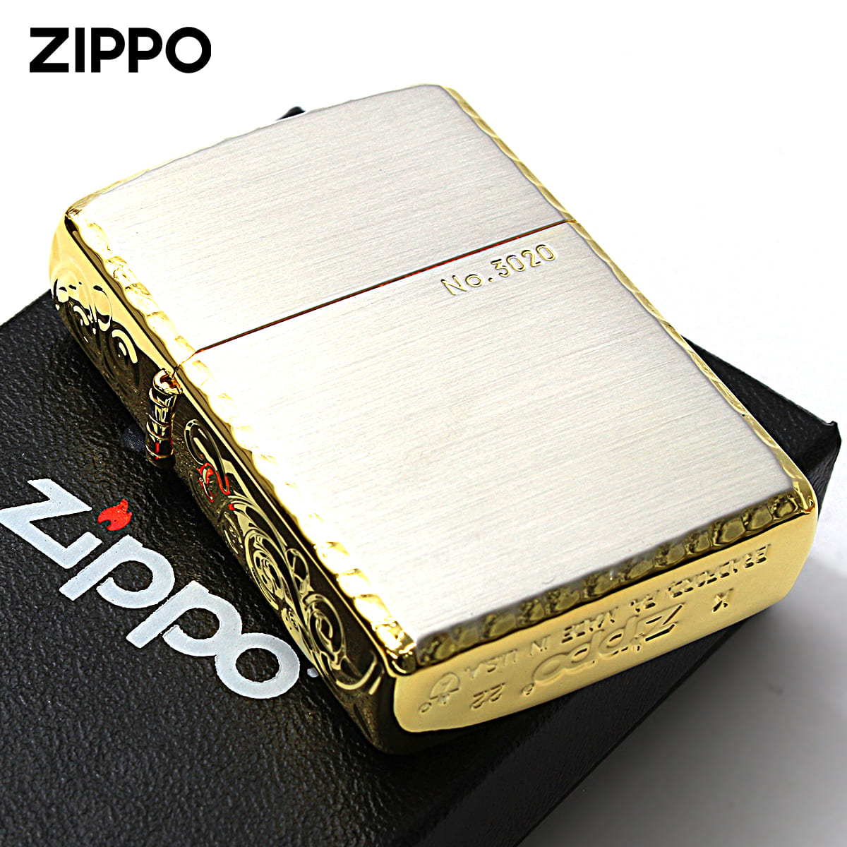 Zippo ジッポー アーマー 162 3面彫刻 コーナーリューター加工 金銀コンビメッキ シリアル番号 SG