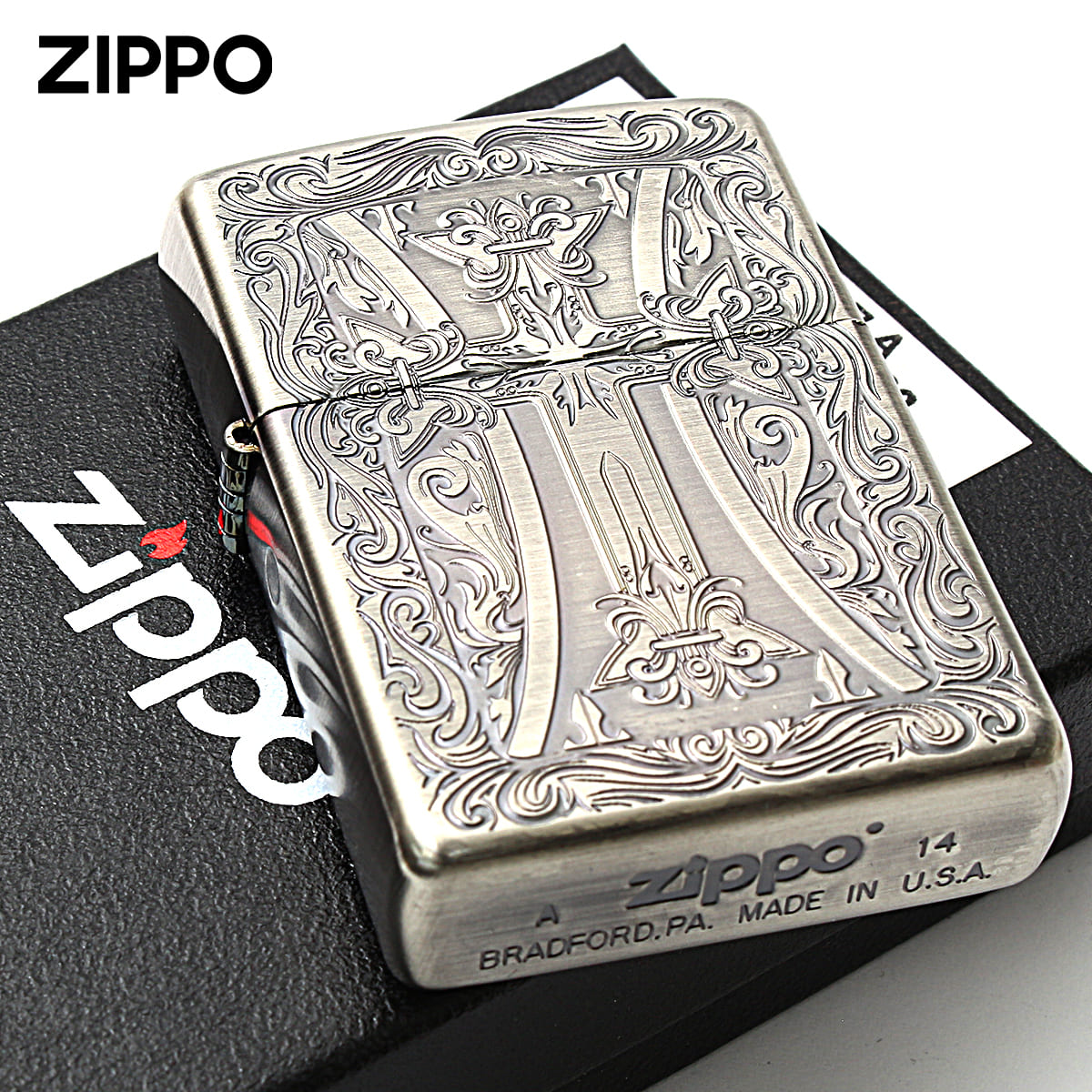 Zippo ジッポー クロス 十字架 Cross アラベスク 唐草 クラッシック クロス シルバー古美 Classic Cross A メール便可