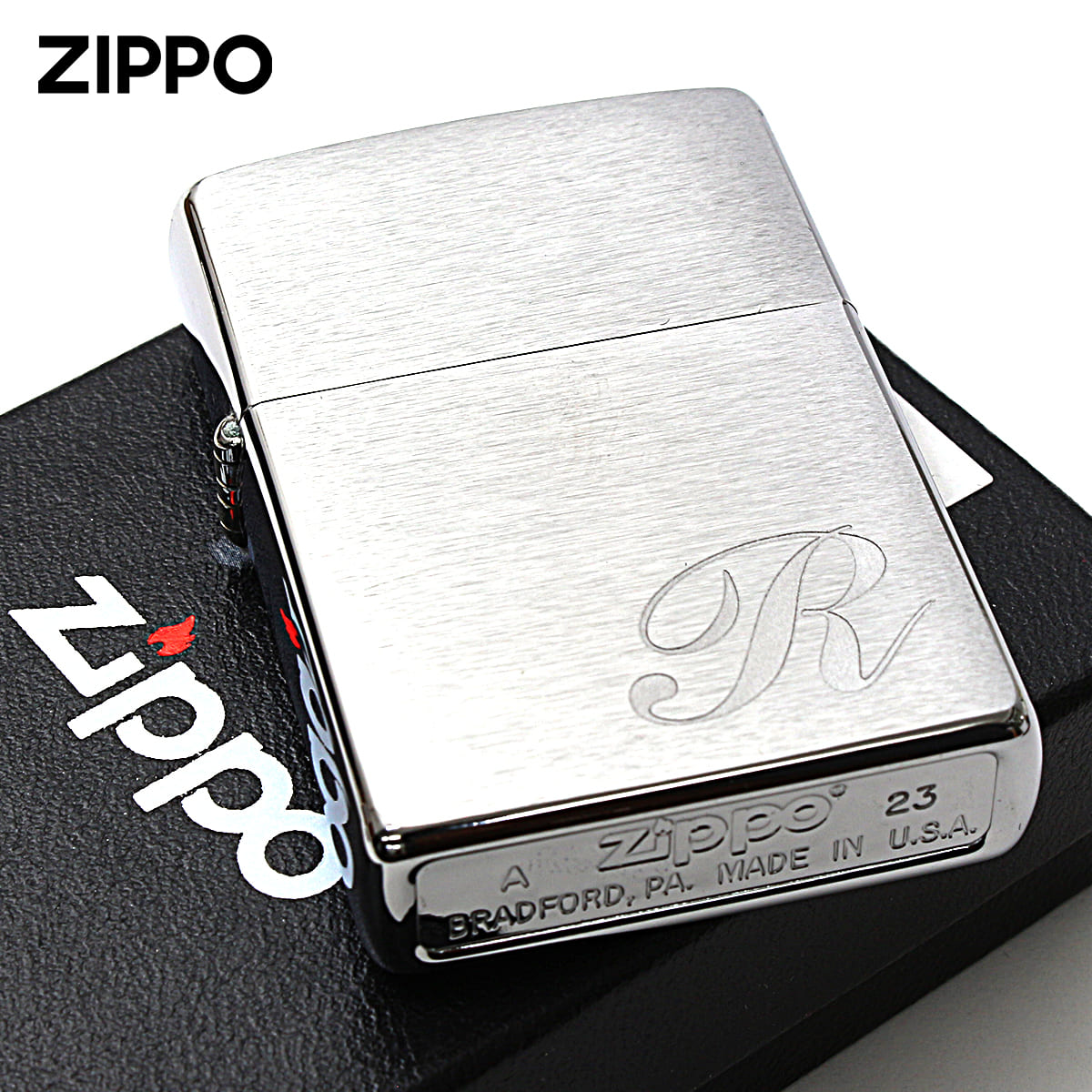 Zippo ジッポー イニシャル アルファベット レーザー US加工 R メール便可