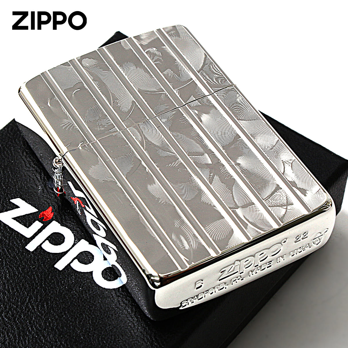 Zippo ジッポー アーマー ウェーブカット 両面加工 彫刻 銀メッキ ARMOR Wave Cut 162SWCA
