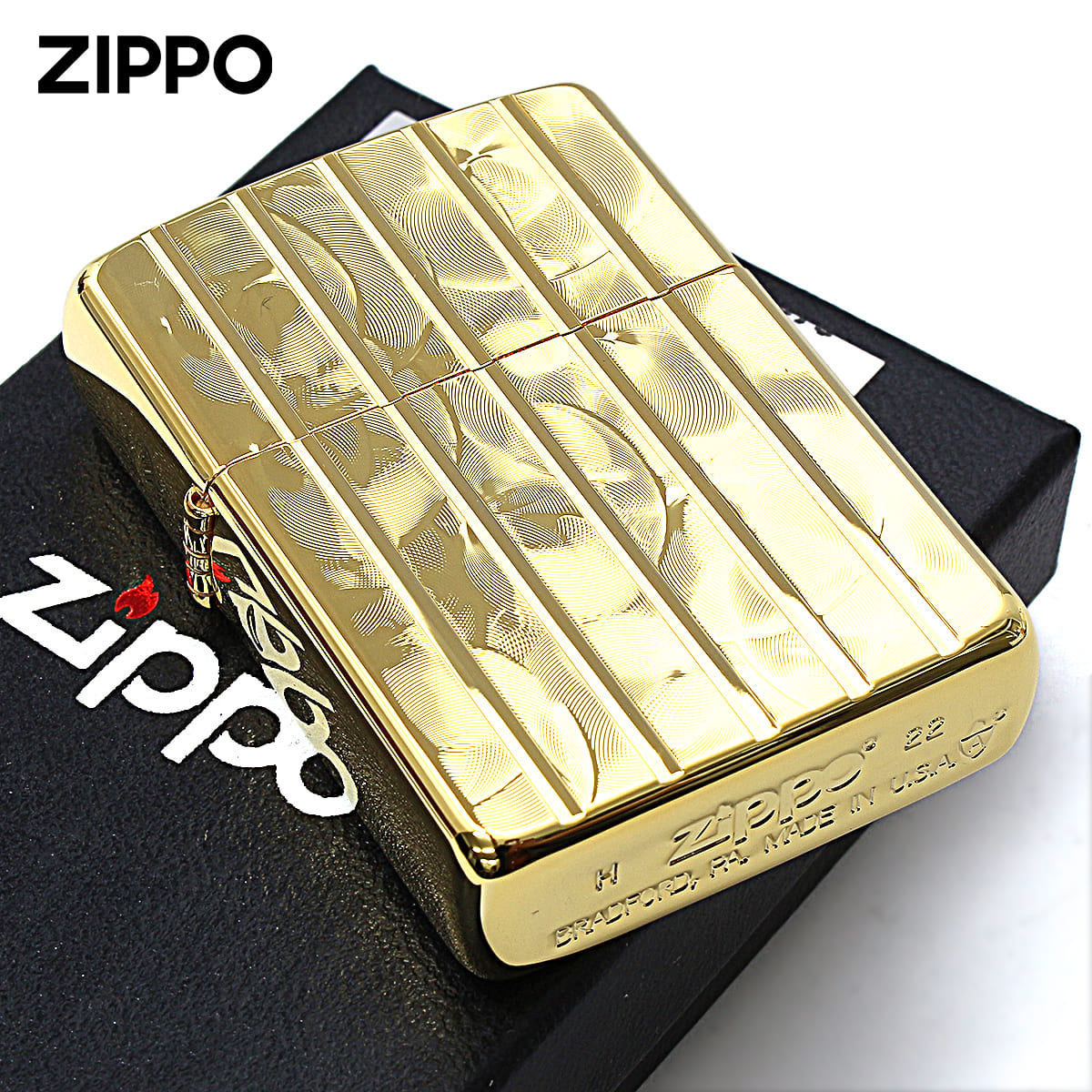 Zippo ジッポー アーマー ウェーブカット 両面加工 彫刻 金メッキ ARMOR Wave Cut 162GWCA