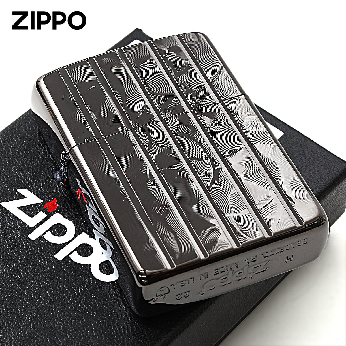 Zippo ジッポー アーマー ウェーブカット 両面加工 彫刻 ブラックニッケル ARMOR Wave Cut 162BWCA