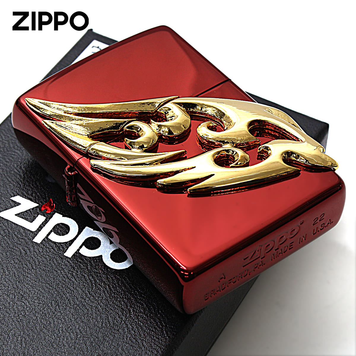 Zippo ジッポー ウイング 羽 メタル 3面連続メタル レッドイオンコーティング WING METAL RDG