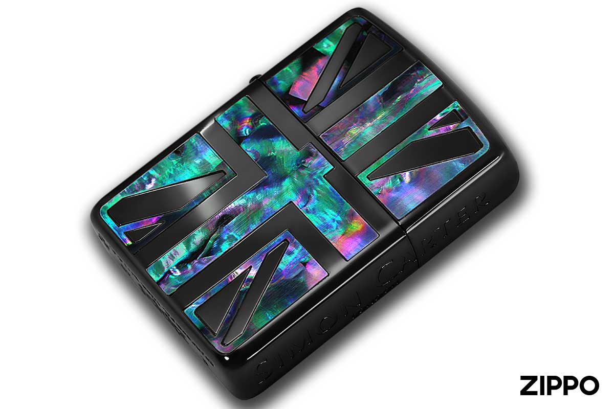 Zippo ジッポー アーマー サイモンカーター シェル 貝 インレイ 象嵌 ユニオンジャック ARMOR SIMON CARTER Union Jack Shell SCP-SBK