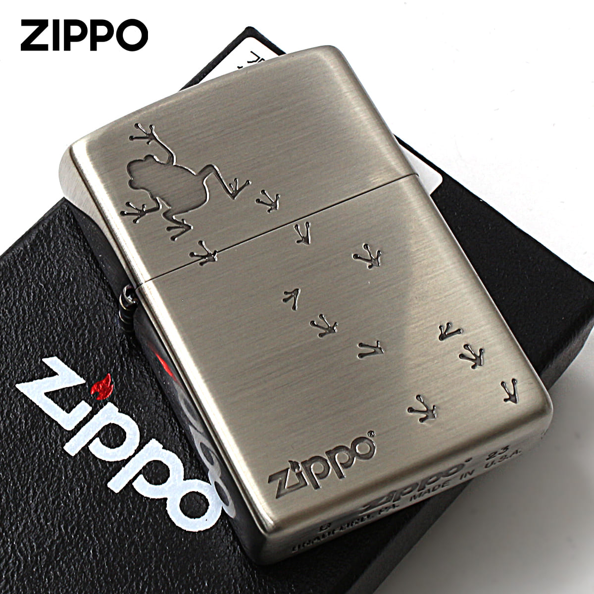 Zippo ジッポー カエル 蛙 フロッグデザイン ニッケルメッキ つや消し ブラッシュド Frog Design NI メール便可