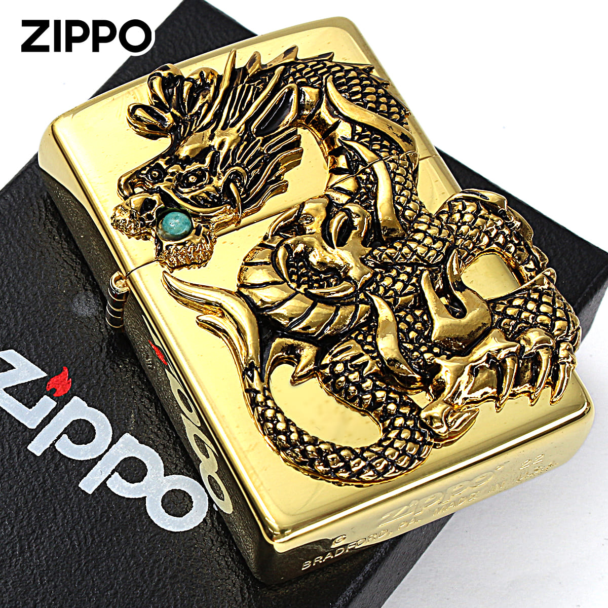 Zippo ジッポー 限定100個 ドラゴンメタル ターコイズ 龍 天然石 ゴールド DRAGON METAL Turquoise シリアル番号 ゴールド