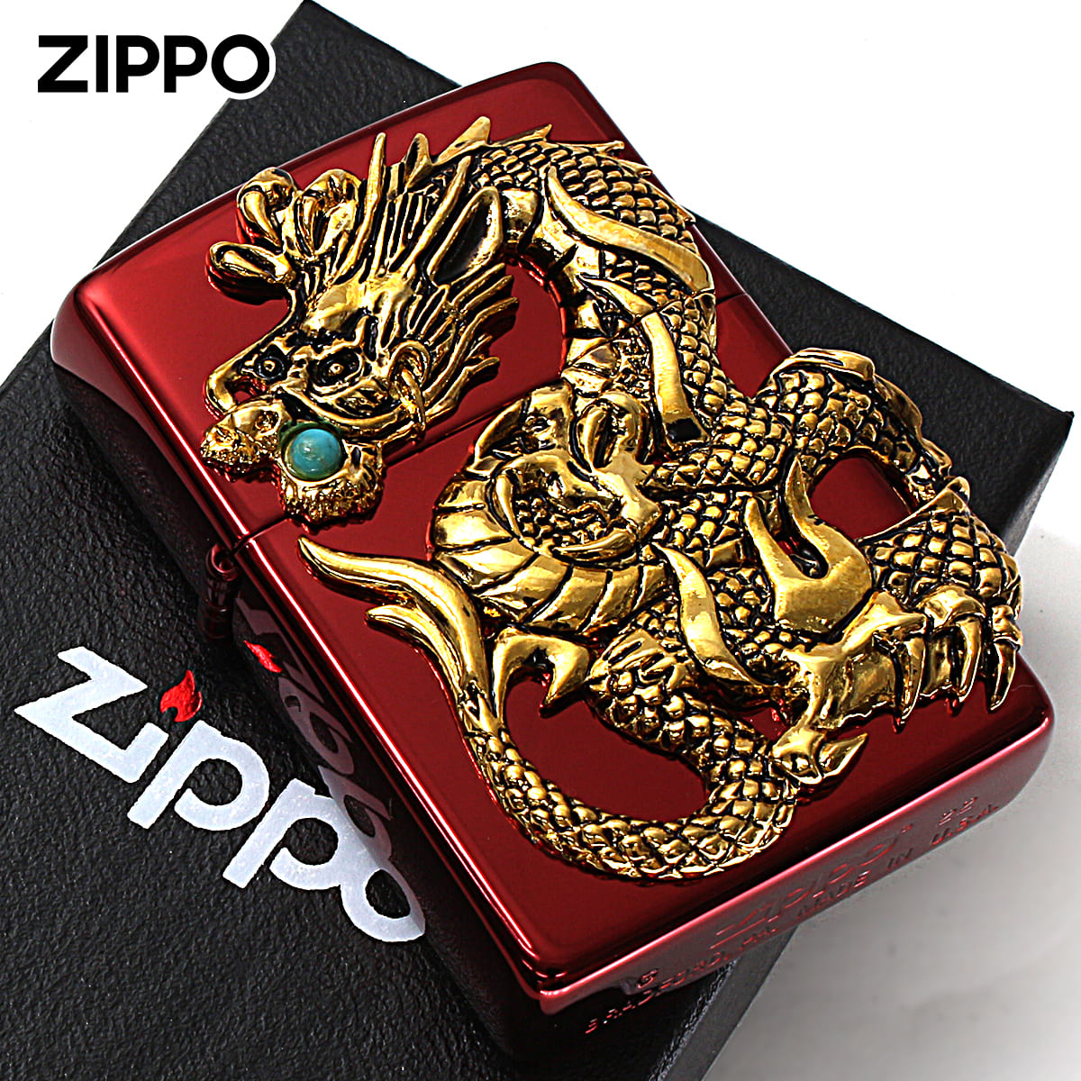 Zippo ジッポー 限定100個 ドラゴンメタル ターコイズ 龍 天然石 レッド DRAGON METAL Turquoise シリアル番号 レッド