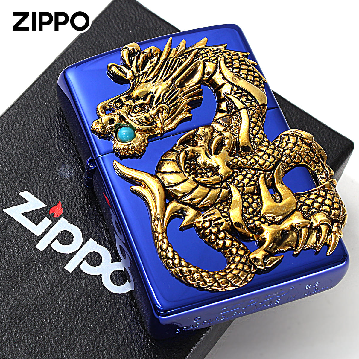 Zippo ジッポー 限定100個 ドラゴンメタル ターコイズ 龍 天然石 ブルー DRAGON METAL Turquoise シリアル番号 ブルー