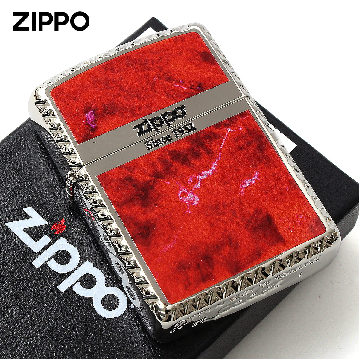 Zippo ジッポー アーマー 大理石調 マーブル柄 レッド クロスコーナカット 両面加工 Cross Cut Series MRD