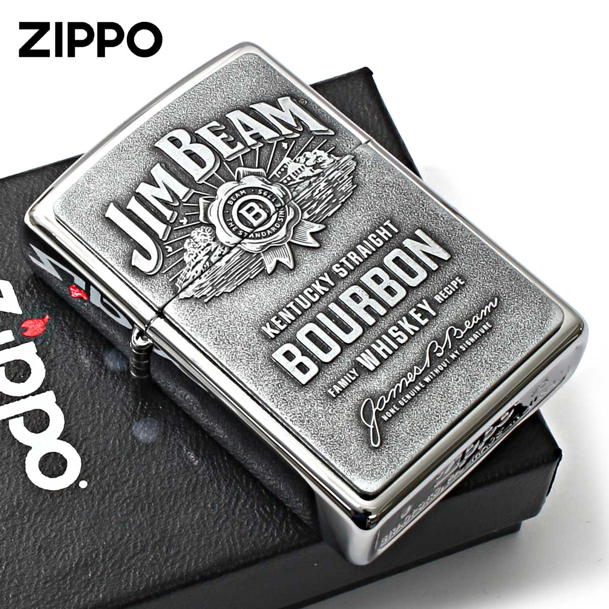 Zippo ジッポー ジムビーム 酒 ロゴ クロムメッキ エンブレム貼り Jim Beam Pewter Emblem 250JB.928