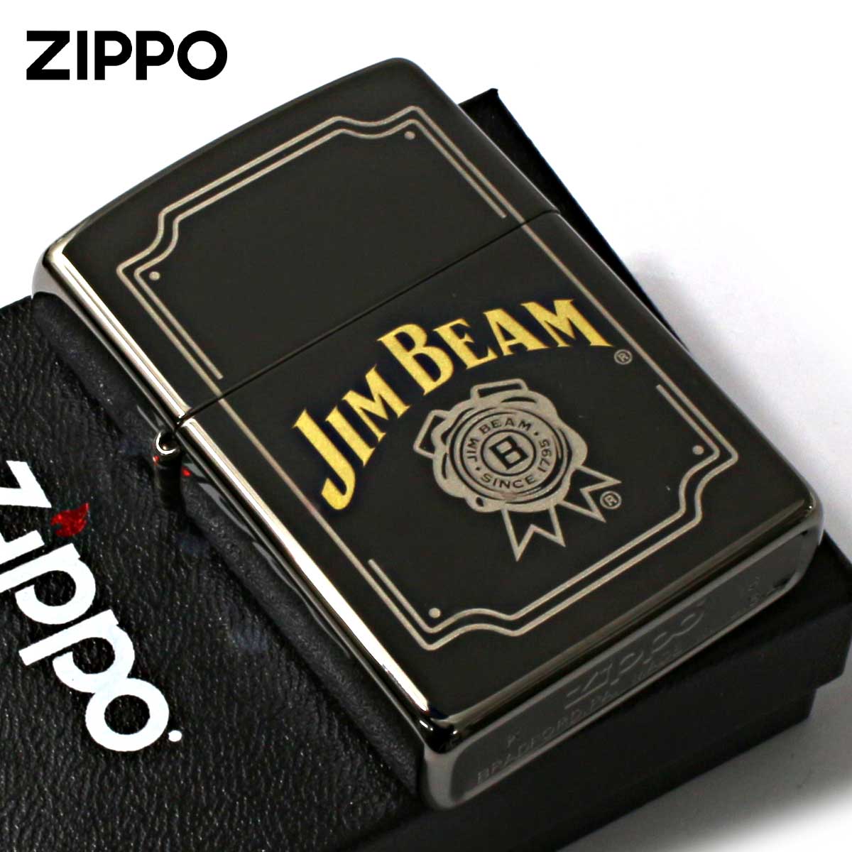 Zippo ジッポー ジムビーム 酒 ロゴ シール Jim Beam Seal ブラックアイス 鏡面 ポリッシュ 29770 メール便可