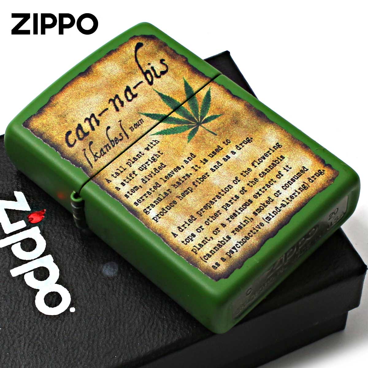 Zippo ジッポー マリファナ リーフ 葉 Counter Culture Cannabis Description グリーンマット 49119 メール便可