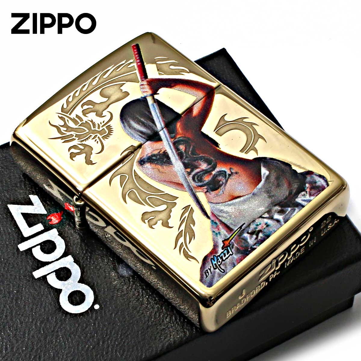 Zippo ジッポー クラウディオ マッツィ Claudio Mazzi Women Sword Dragon 鏡面 ポリッシュ ブラス 29668