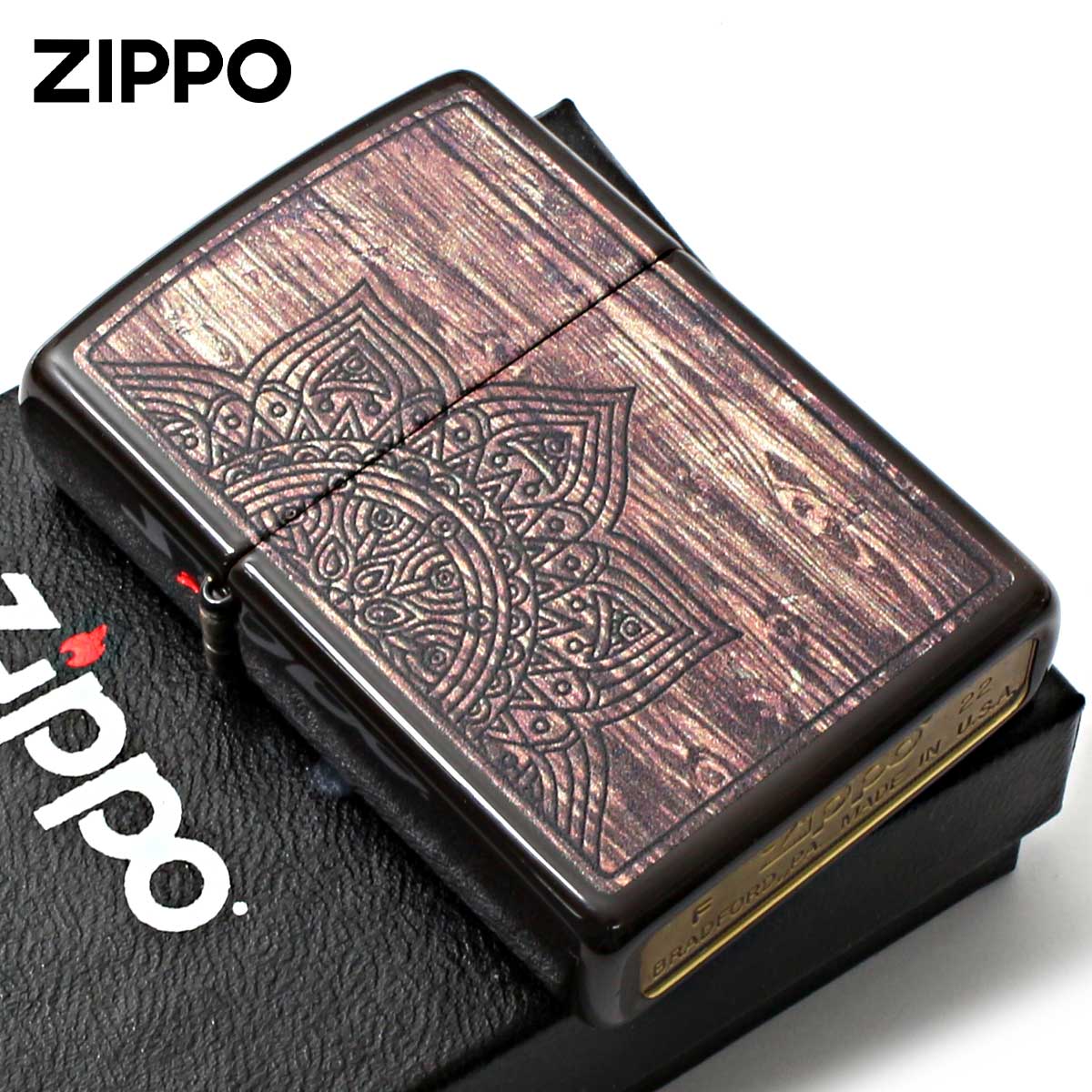 Zippo ジッポー まんだら 曼荼羅 ウッド風 Wood Mandala ブラウンコーティング 49184 メール便可
