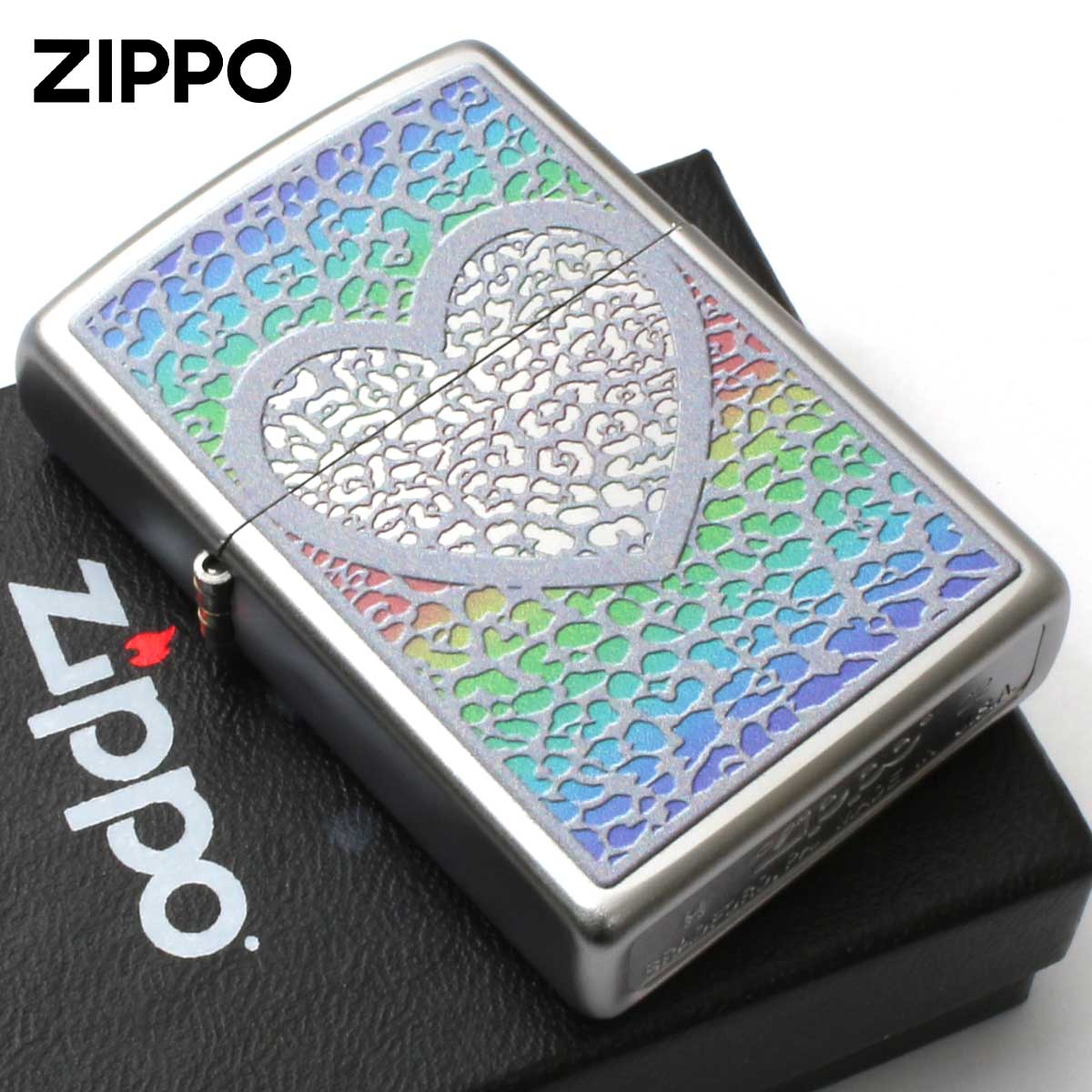 Zippo ジッポー ハート 立体 カラフル 3D-looking Heart サテンクローム 49780 メール便可