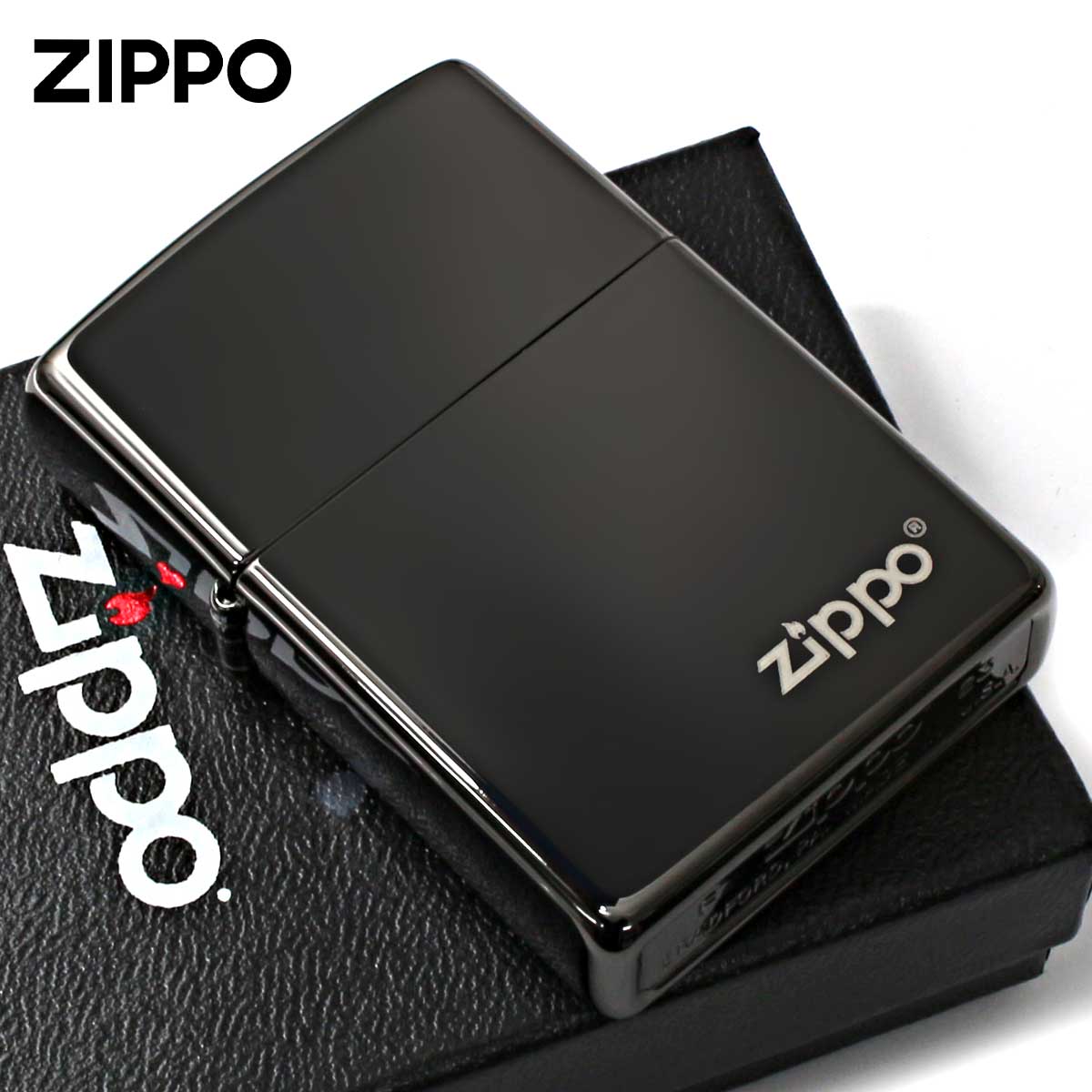 Zippo ジッポー 漆黒 ジッポ ロゴ ブラックエボニー High Polish Black Ebony 鏡面 PVD加工 24756ZL メール便可