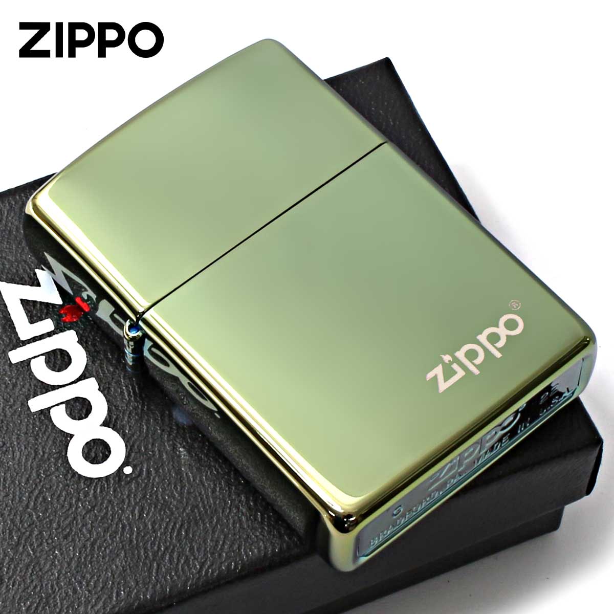 Zippo ジッポー グリーン ジッポ ロゴ High Polish Green ZIPPO Logo 鏡面 ポリッシュ 28129ZL メール便可