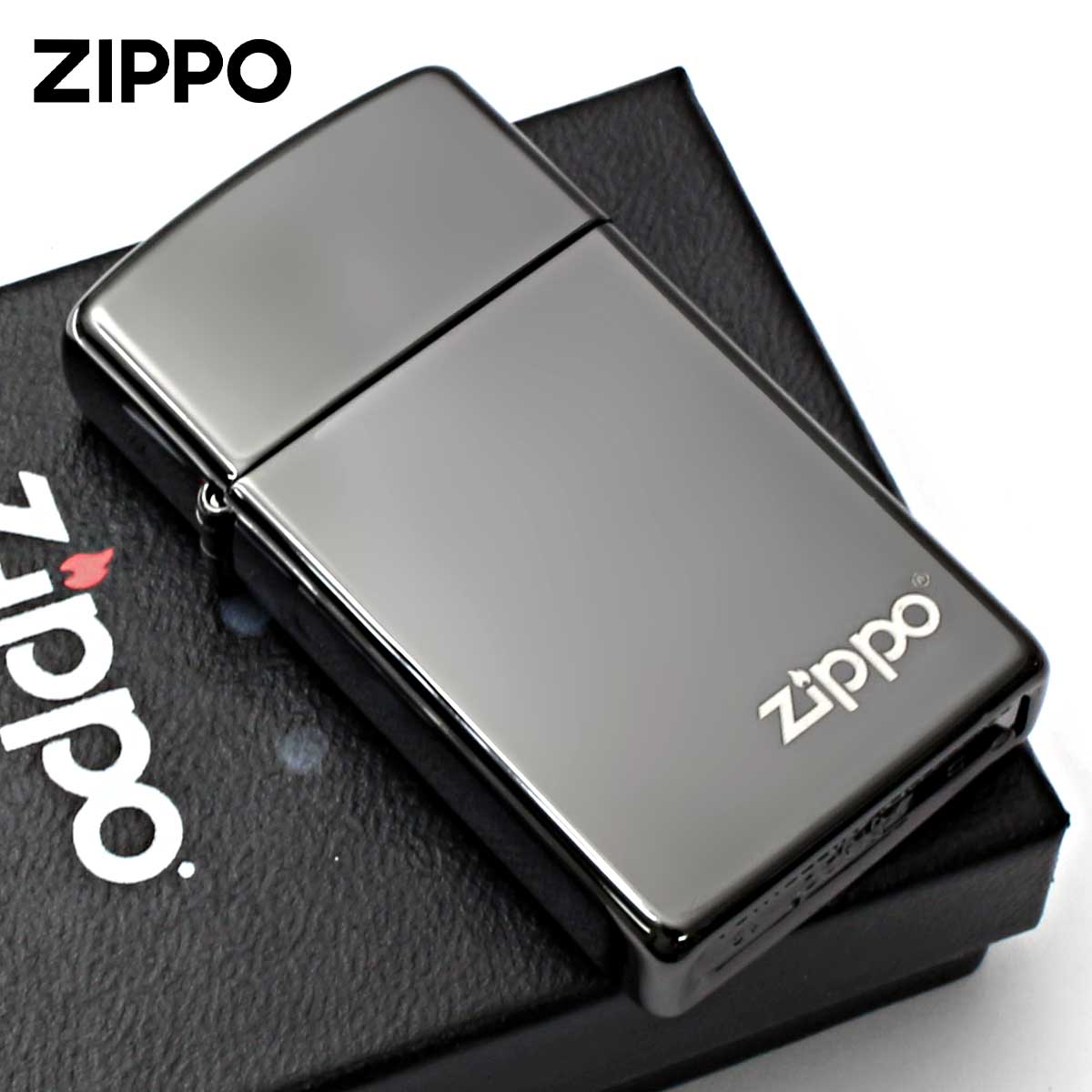 Zippo ジッポー スリム 無地 漆黒 ブラックエボニー ジッポ ロゴ SLIM EBONY ZIPPO Logo 鏡面 ポリッシュ PVD加工 28123ZL メール便可