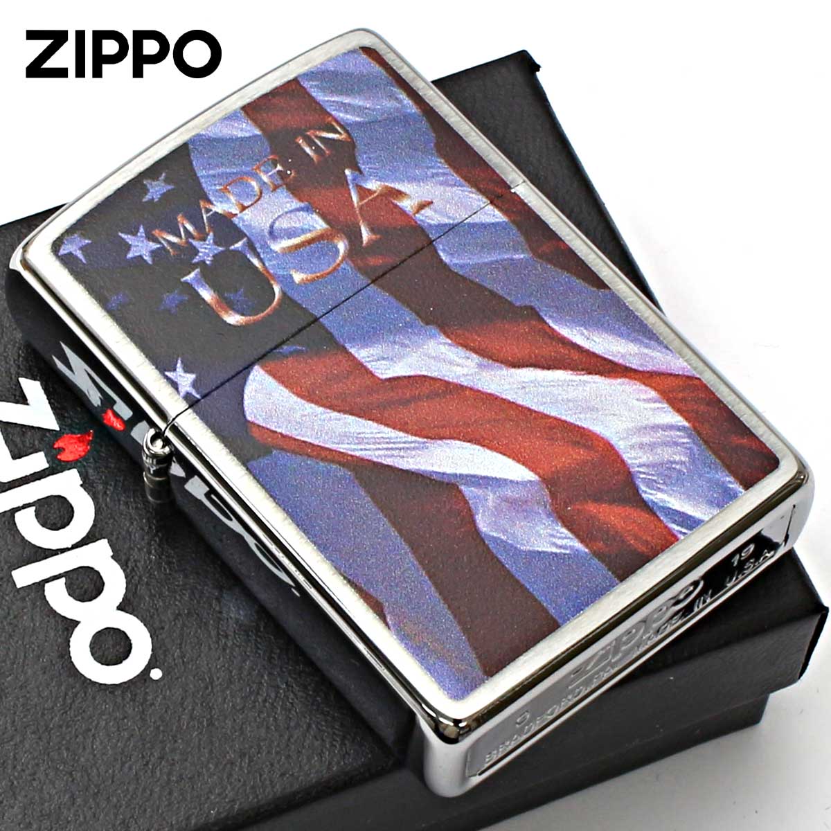 Zippo ジッポー アメリカ国旗 アメリカ製 Made in USA Flag ブラッシュドクローム 24797 メール便可