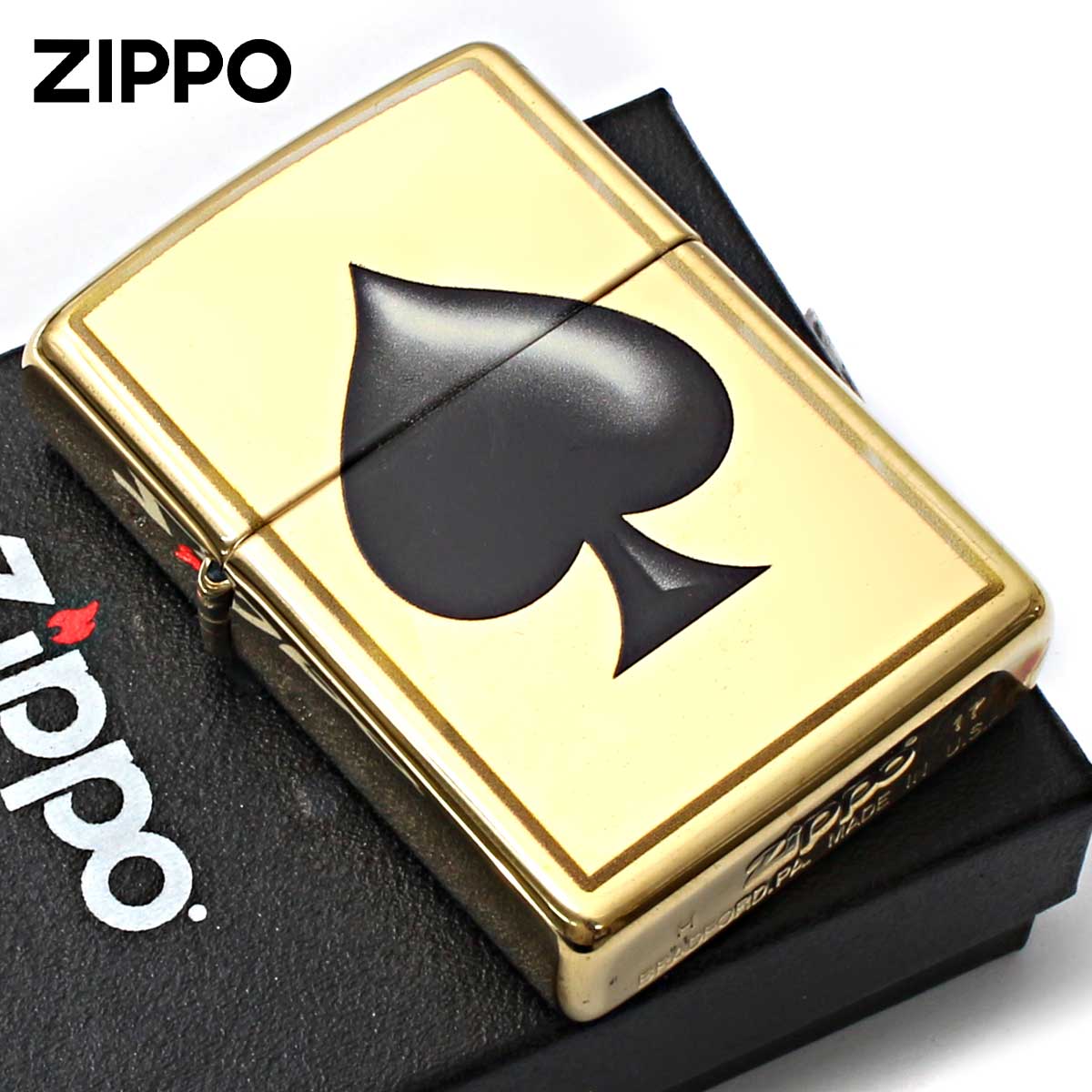 Zippo ジッポー トランプ柄 スペード Black Spade 鏡面 ポリッシュ ブラス 29094 メール便可