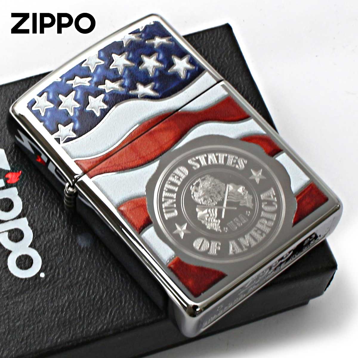 Zippo ジッポー アメリカ国旗 American Stamp on Flag 鏡面 ポリッシュ クローム 29395 メール便可