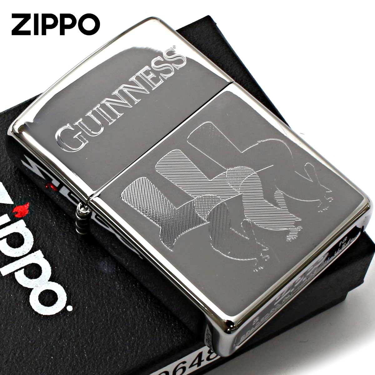 Zippo ジッポー ギネスビール 酒 ロゴ トゥーカン Guiness Beer Engraved Toucan Birds 鏡面 ポリッシュ クローム 29648 メール便可