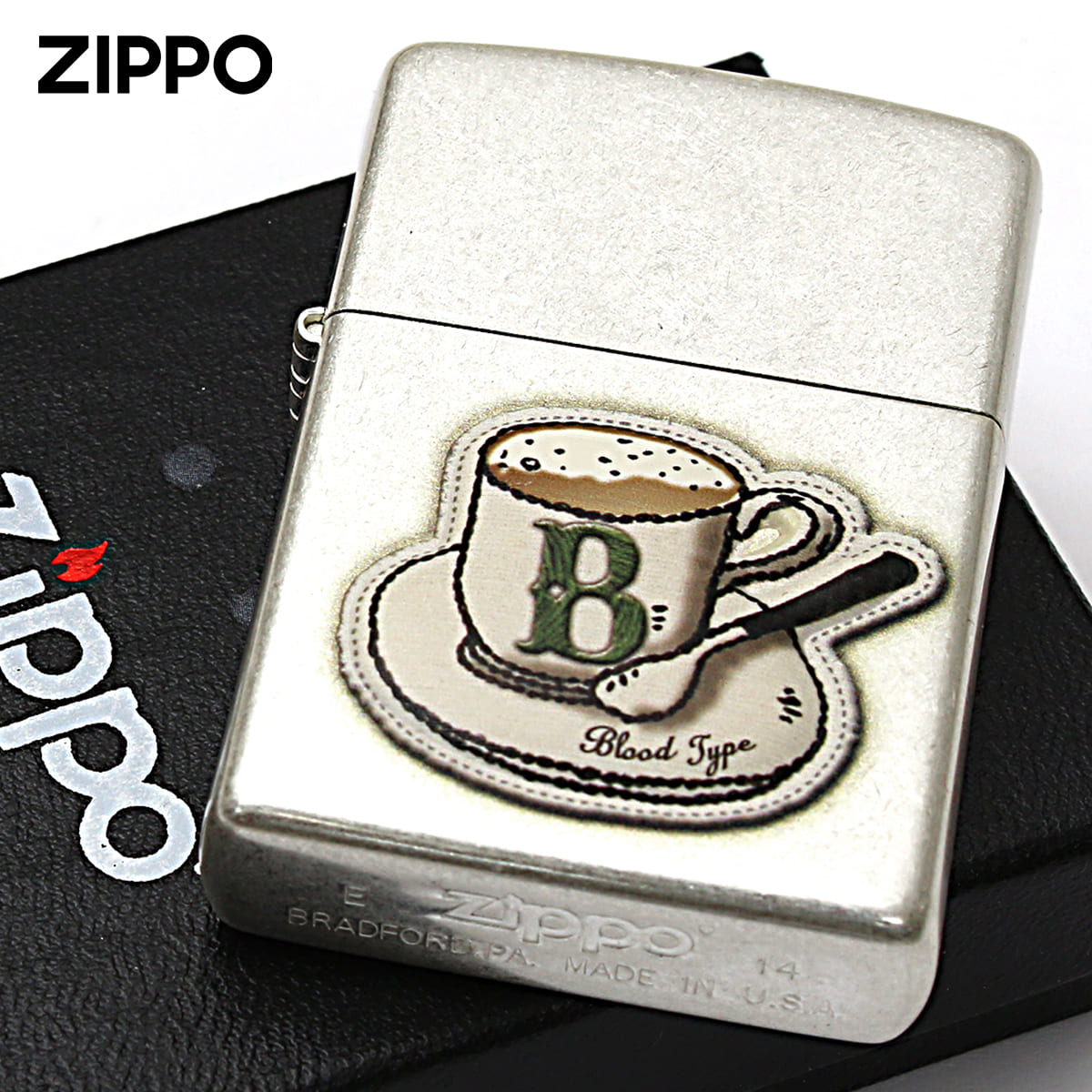 Zippo ジッポー 血液型 コーヒーカップ 銀メッキ バレル加工 B型 メール便可