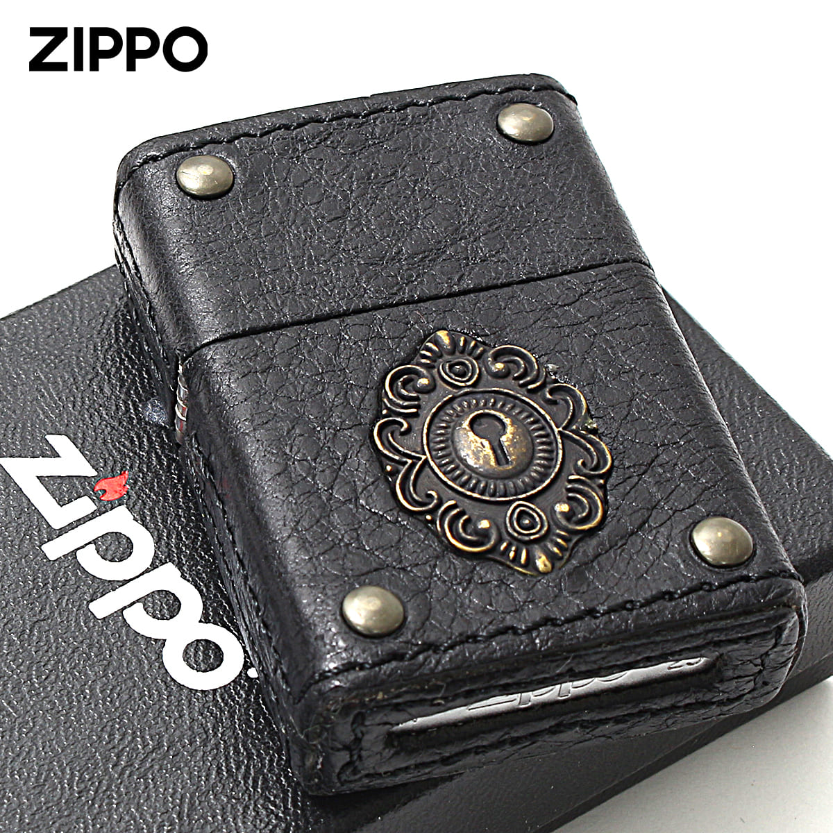 Zippo ジッポー 革巻き レーザー キーホールメタル LEATHER WINDING Keyhole Metal BK 2-50d ブラック 80072