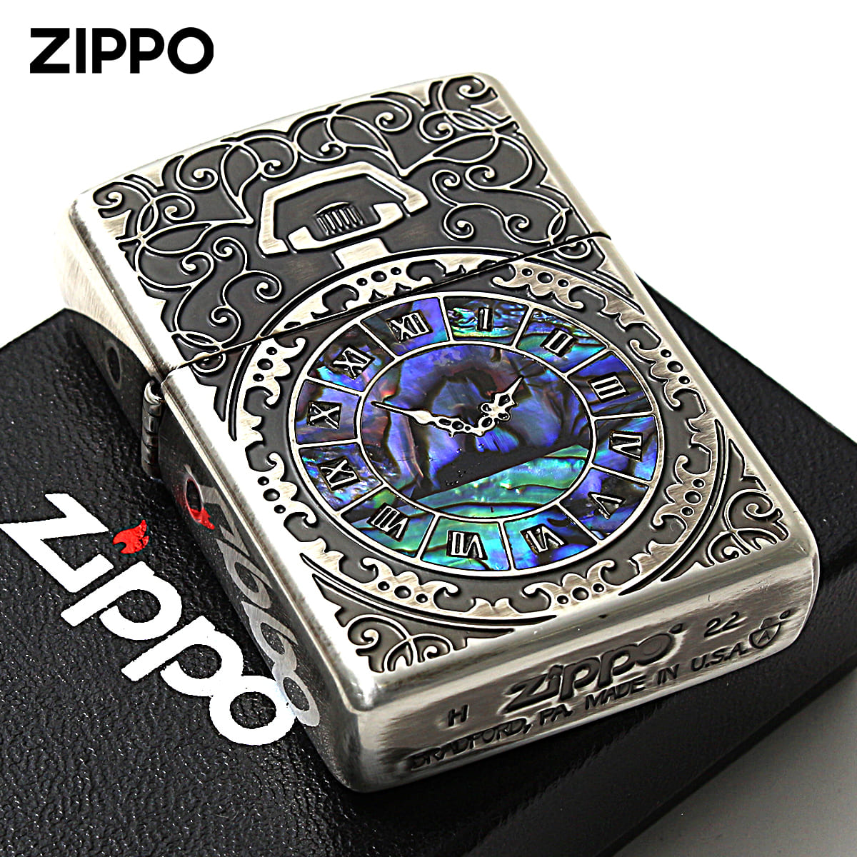 Zippo ジッポー アーマー シェルウォッチ 貝 インレイ 象嵌 ARMOR SHELL WATCH SV 2-81a シルバーいぶし 80064