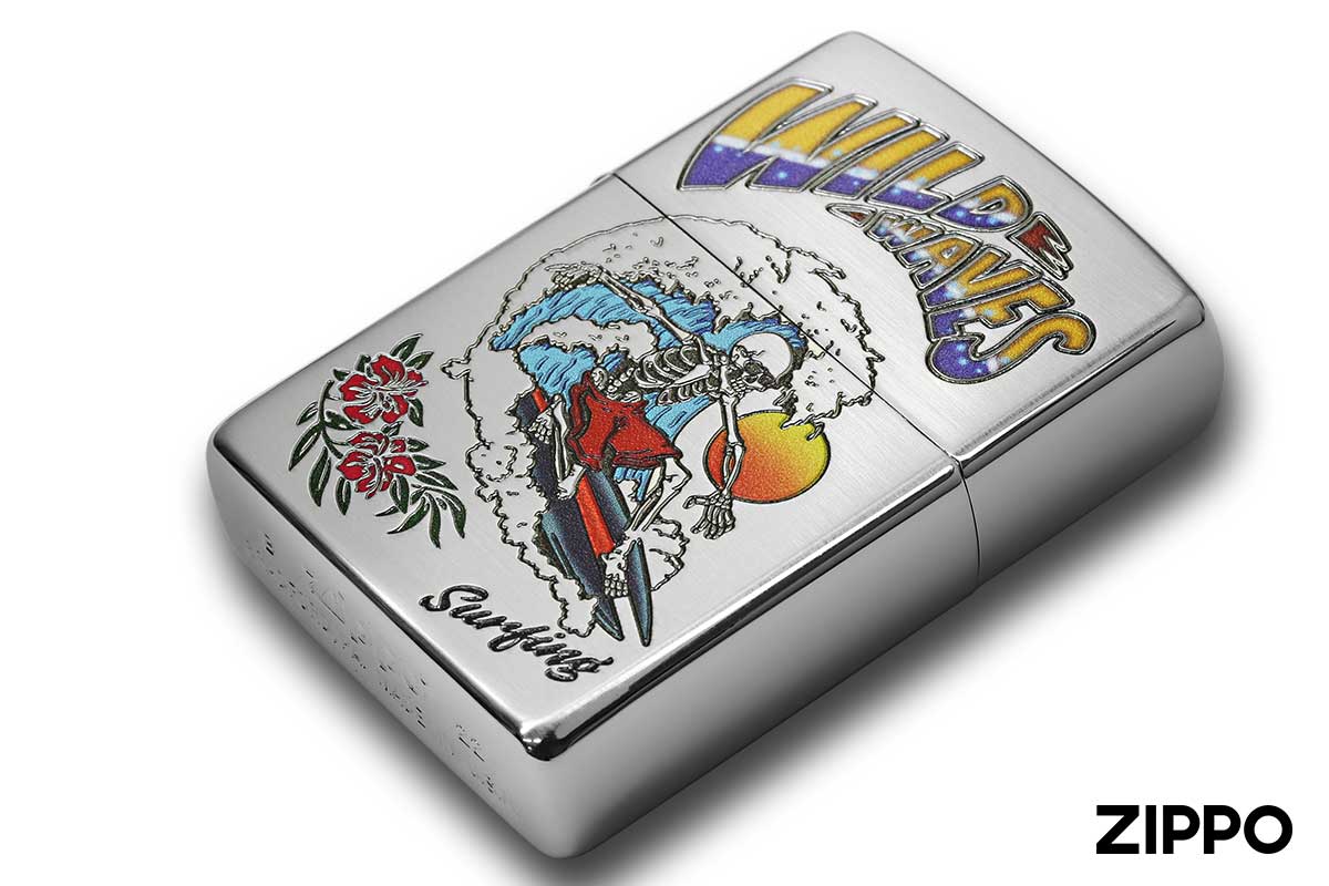 Zippo ジッポー サーフィン スカル ドクロ Surfing Skull つや消し サテーナ 80063 メール便可