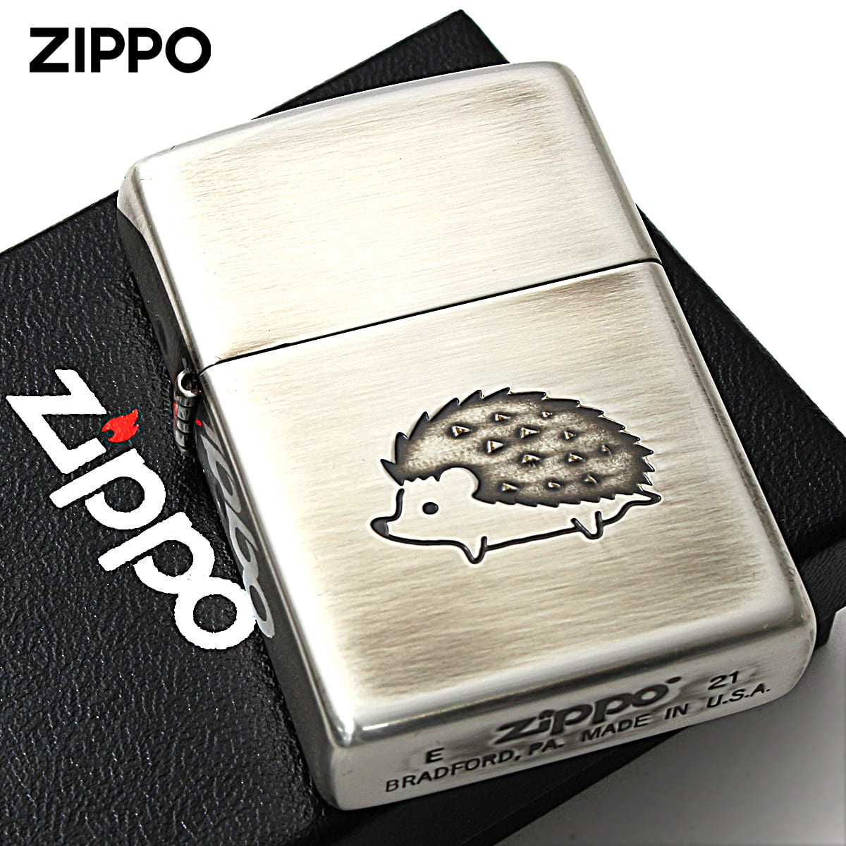 Zippo ジッポー ハリネズミ いきものモチーフ 動物 銀メッキいぶし 80051 メール便可