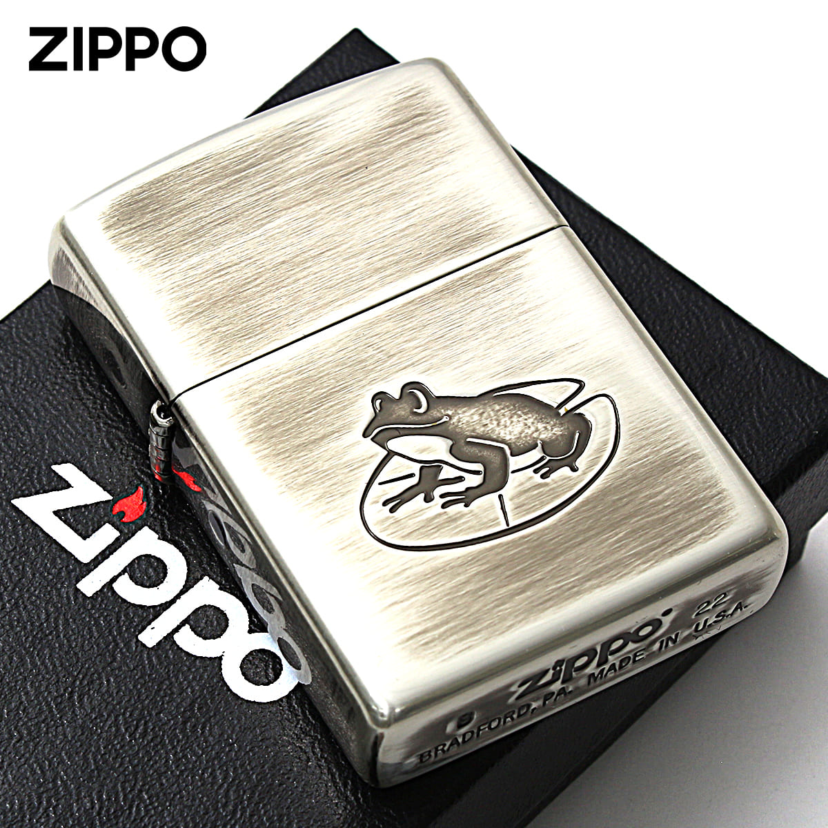 Zippo ジッポー カエル いきものモチーフ 動物 銀メッキいぶし 80050 メール便可