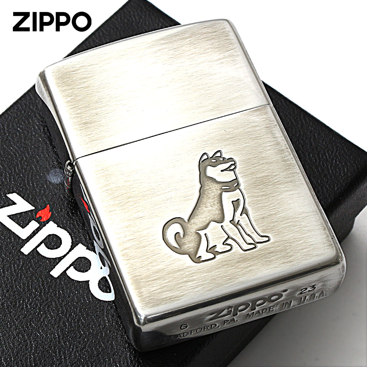 Zippo ジッポー 柴犬 いきものモチーフ 動物 銀メッキいぶし 80047 メール便可