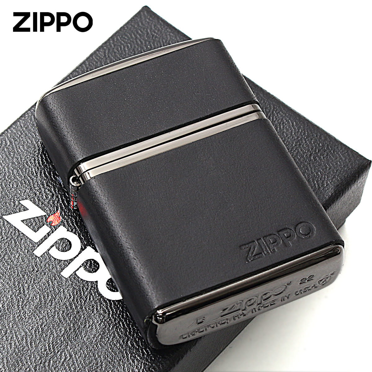 Zippo ジッポー アーマー 革巻き 牛革 ジッポ ロゴ クラッシック ブラック ARMOR Classic Leather 80073
