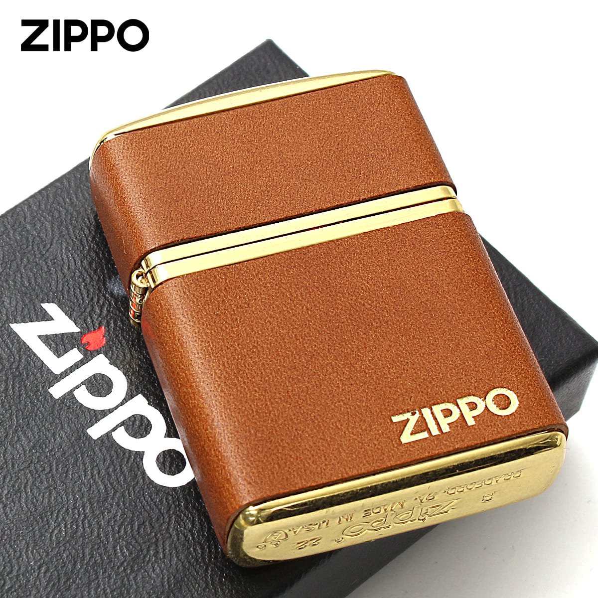 Zippo ジッポー アーマー 革巻き 牛革 ジッポ ロゴ クラッシック キャメル ARMOR Classic Leather 80074