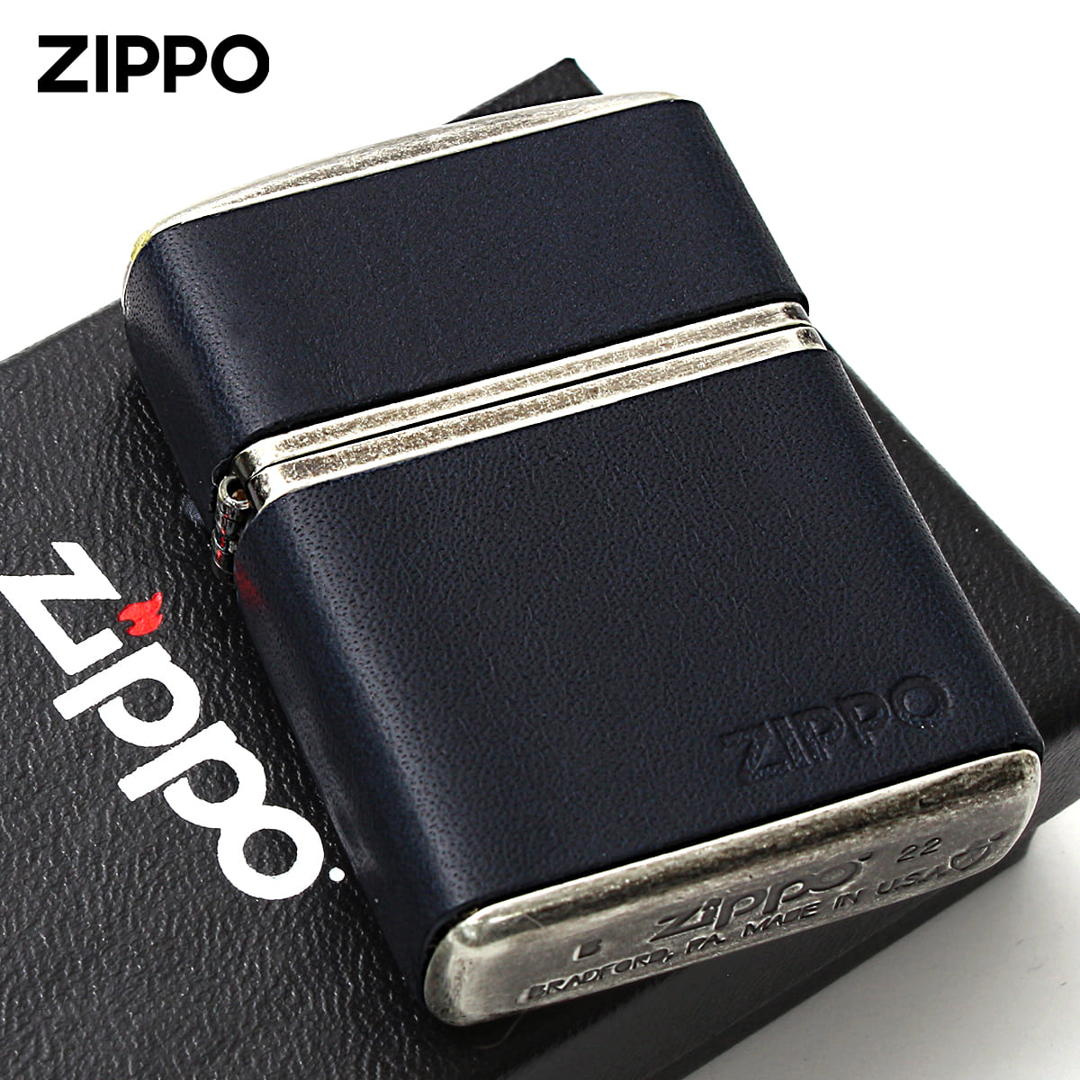 Zippo ジッポー アーマー 革巻き 牛革 ジッポ ロゴ クラッシック ダークネイビー ARMOR Classic Leather 80075