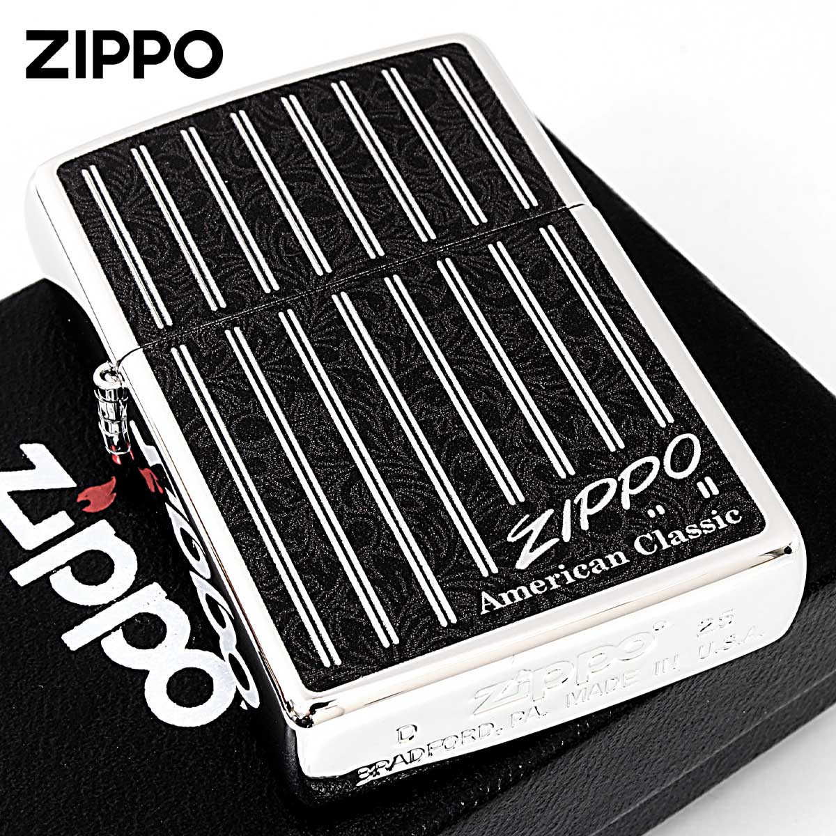 Zippo ジッポー アメリカンクラッシック ストライプ ZIPPO ロゴ 80092